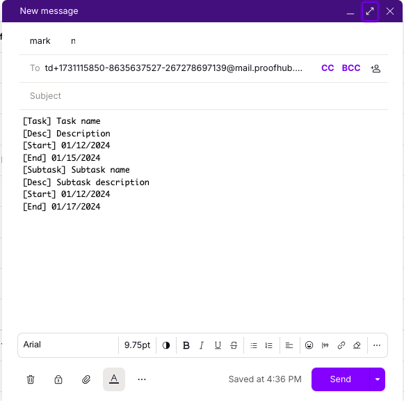 Email-in task